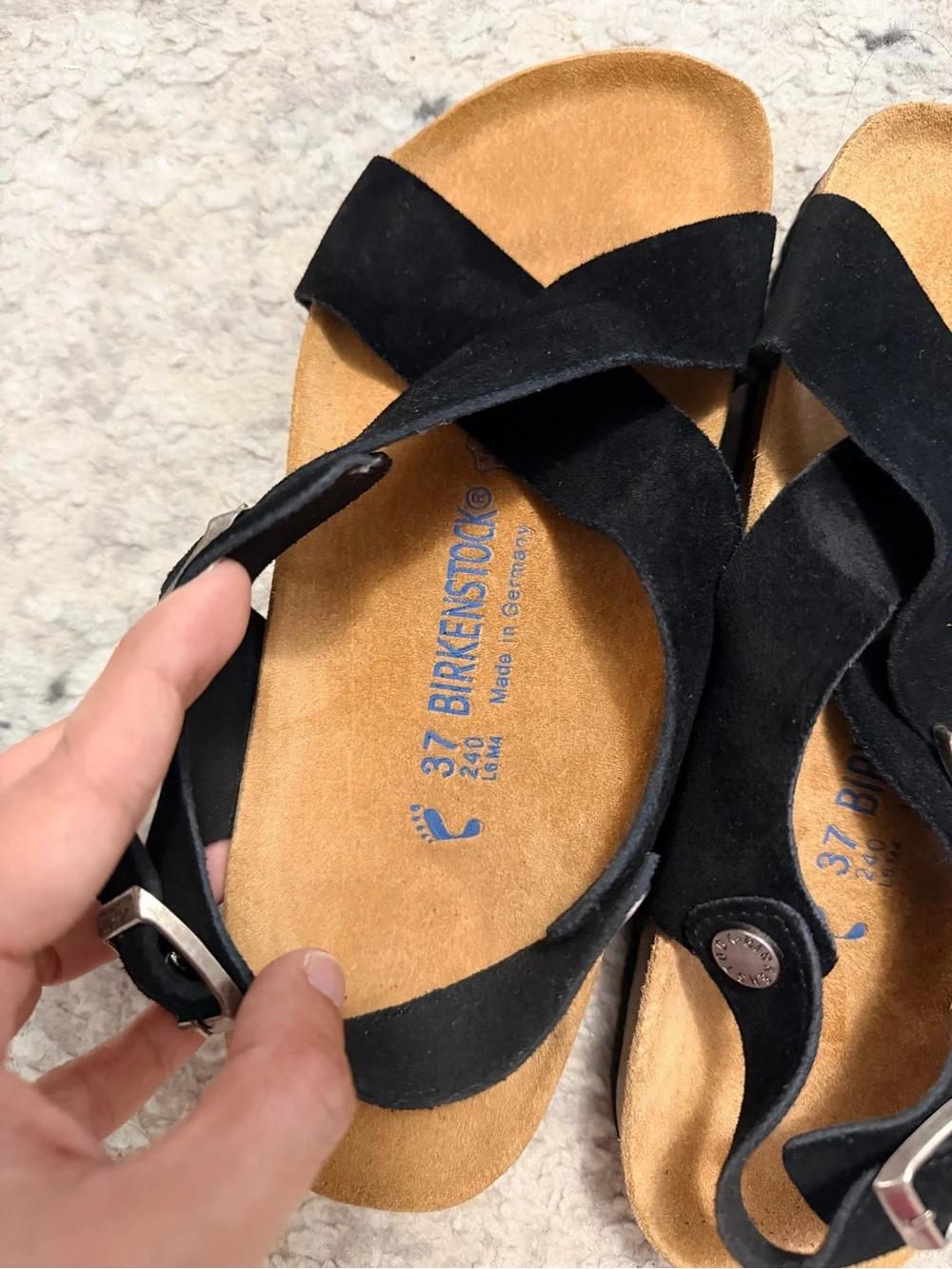 Birkenstock Black Suede Buckle Cross-Strap Sandals